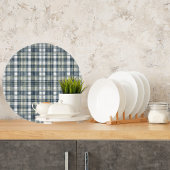 デニムブルーセージ緑のホワイトプレイドラウンド カッティングボード