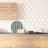 デニムブルーセージ緑のホワイトプレイドラウンド カッティングボード