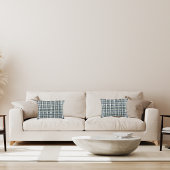 デニムブルーセージ緑のホワイトプレイドランバー アクセントクッション