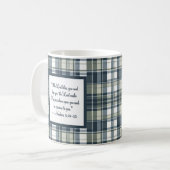 デニムブルーセージ緑の白いプレイド賛美のマグカップ コーヒーマグカップ (正面左)