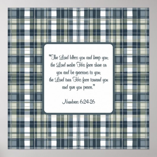 デニムブルーセージ緑の白いプレイド賛美ズ ポスター (正面)