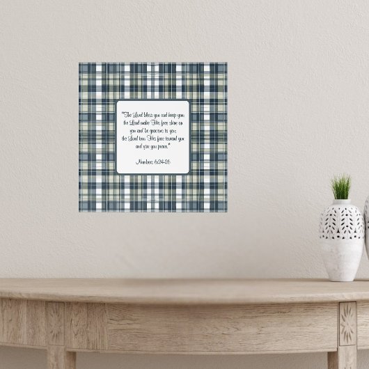 デニムブルーセージ緑の白いプレイド賛美ズ ポスター