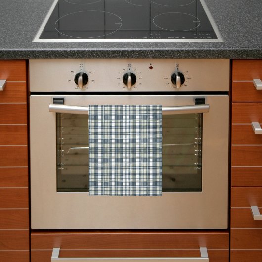 デニムブルーセージ緑ホワイトプレイド キッチンタオル