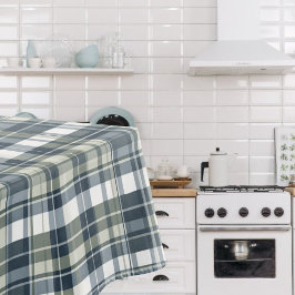 デニムブルーセージ緑ホワイトプレイド テーブルクロス