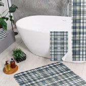 デニムブルーセージ緑ホワイトプレイド バスマット