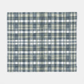 デニムブルーセージ緑ホワイトプレイド フリースブランケット (正面(横))