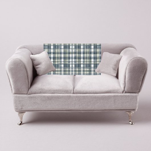 デニムブルーセージ緑ホワイトプレイド フリースブランケット