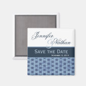 デニムブルーダマスク日付の磁結婚石を保存 マグネット (正面/裏面)