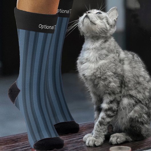 デニムブルーニットルック縦ストライプ向き – 文字の追加 ソックス