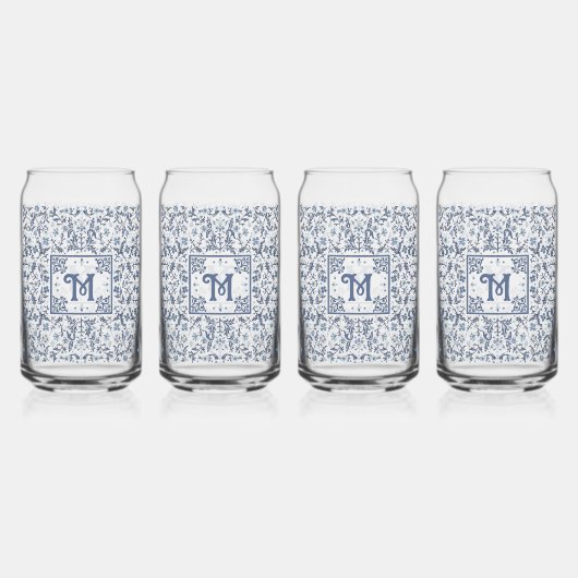 デニムブルーファンシーグラフィックパタパーソナライズされたーン ガラス缶 (裏面)