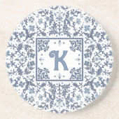 デニムブルーファンシーフローラグラフィックパーソナライズされたラウンド コースター (正面)
