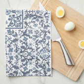 デニムブルーフローラ キッチンタオル (四つ折り)