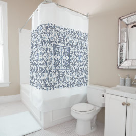 デニムブルーフローラ シャワーカーテン