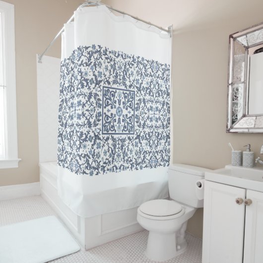 デニムブルーフローラ シャワーカーテン (インサイチュ)