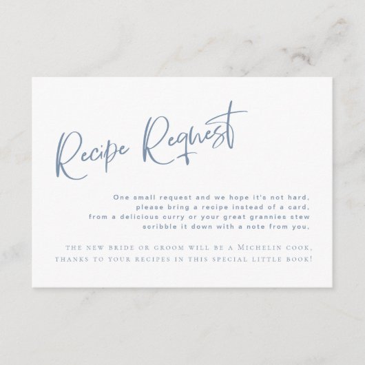 デニムブルーブライダルシャワーレシピリクエストカード エンクロージャーカード (正面)