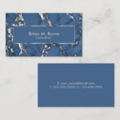 デニムブルーマーブル&メタルシルバーデザイン 名刺 (正面/裏面)