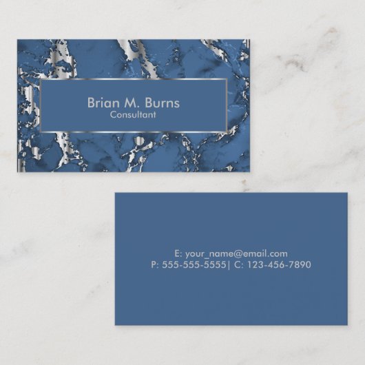 デニムブルーマーブル&メタルシルバーデザイン 名刺 (正面/裏面)