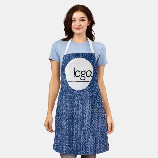デニムブルーロゴビジネスブランド会社制服 エプロン (着用した状態)