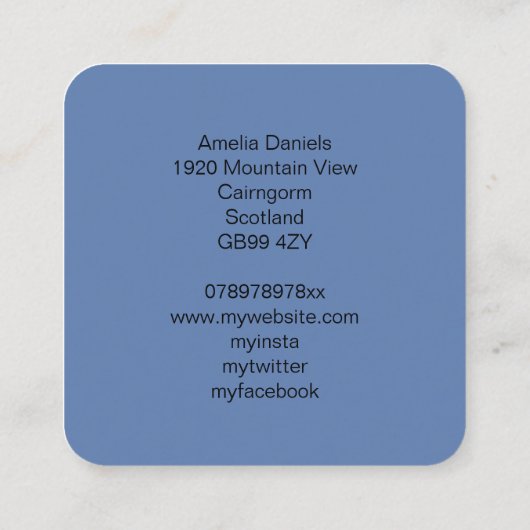 デニムブルーワイルドフラワービジネスカード スクエア名刺 (裏面)