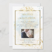 デニムブルー水彩婚約フォトフレーム 招待状 (正面)