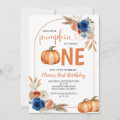 デニムブルー素朴パンプキン1st誕生日招待状 招待状 (正面)