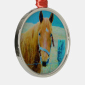 デニムブルー色馬 メタルオーナメント (右)