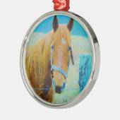 デニムブルー色馬 メタルオーナメント (左)