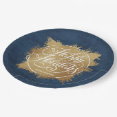 デニムブルー金ゴールドホイルフェイクホリデイ ペーパープレート (アングル)