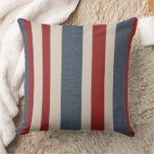 デニムブルー，赤とヴィンテージ白ストライプ色 クッション (ブランケット)