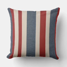 デニムブルー，赤とヴィンテージ白ストライプ色 クッション