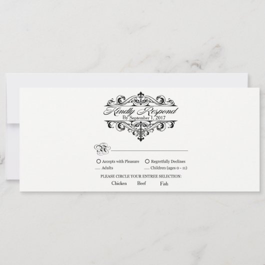 デニムブーツ&レースウェディングRSVPカード 招待状 (裏面)