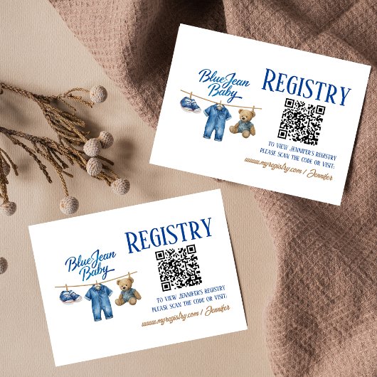 デニムベアーブルージーンベビーシャワー登録 エンクロージャーカード
