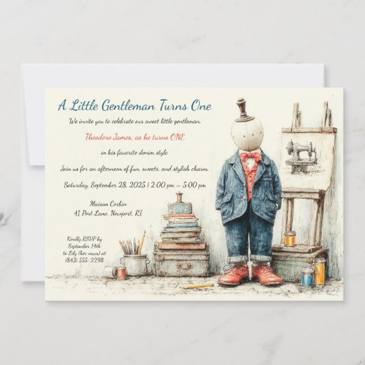 デニムベイビー1歳誕生日 & 香水スケッチ 招待状 (正面)