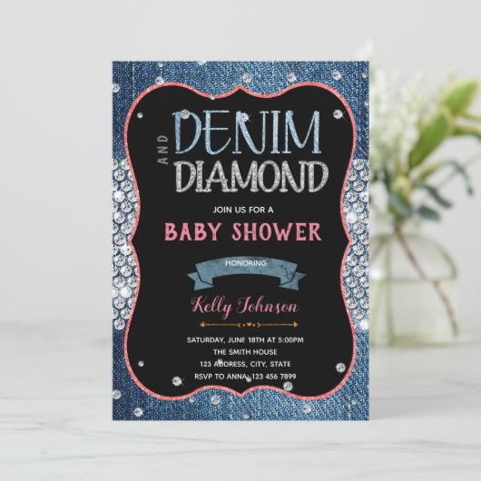 デニムベビーシャワーダイヤモンド招待状 招待状 (スタンド正面)