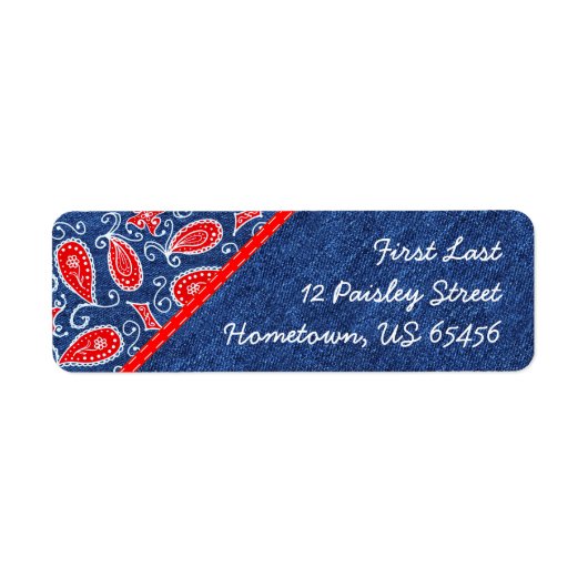 デニムペイズリーかわいいフローラレッドホワイト&ブルージーンズ ラベル (正面)