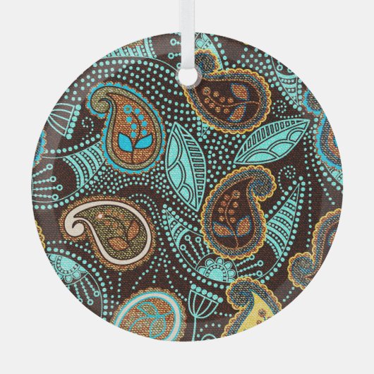 デニムペイズリー：シームレスジーンズのテクスチャパターン ガラスオーナメント (正面)