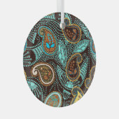 デニムペイズリー：シームレスジーンズのテクスチャパターン ガラスオーナメント (正面右)