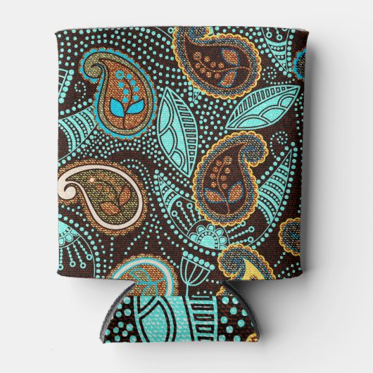 デニムペイズリー：シームレスジーンズのテクスチャパターン 缶クーラー (正面)