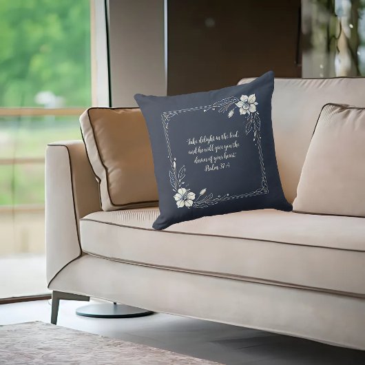 デニムホワイトフローラカスタマイズ可能な聖句 クッション