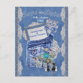 デニムポケットとコスチュームジュエリーと子猫 案内ポストカード