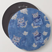 デニムポケットジーンズ、子猫とレース 缶バッジ (正面&裏面)