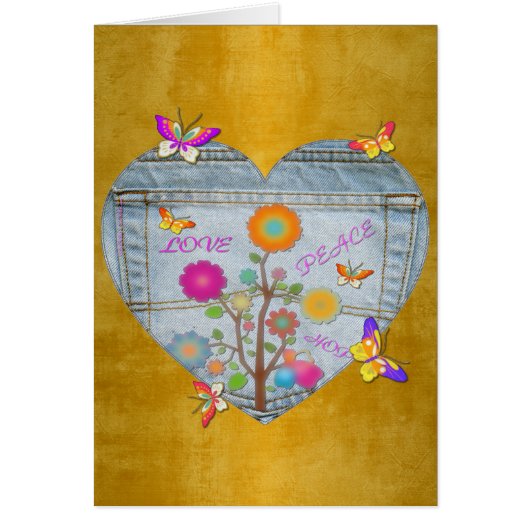 デニムポケットハート花蝶カード (正面)