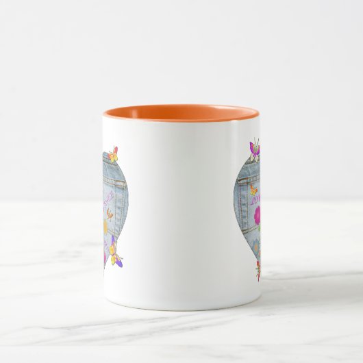 デニムポケットハート花蝶コーヒーマグ マグカップ (中央)