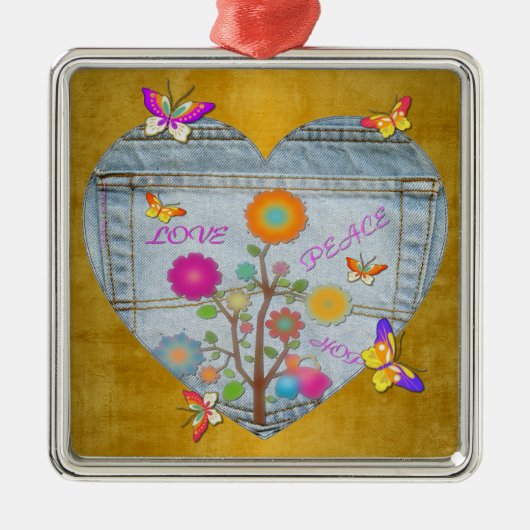 デニムポケットハート花蝶メタルオルナム メタルオーナメント (正面)