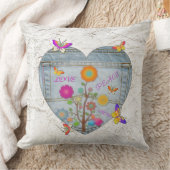 デニムポケットハート花蝶 クッション (ブランケット)