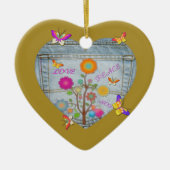 デニムポケットハート花蝶 セラミックオーナメント (正面)