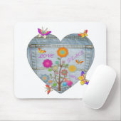 デニムポケットハート花蝶 マウスパッド (マウス)