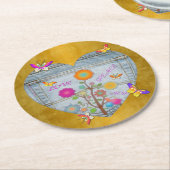 デニムポケットハート花蝶 ラウンドペーパーコースター (アングル)