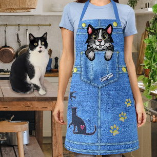 デニムポケットフェイクにタキシード猫名前をカスタムする エプロン