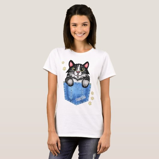 デニムポケットフェイクにタキシード猫名前をカスタムする Tシャツ (正面フル)